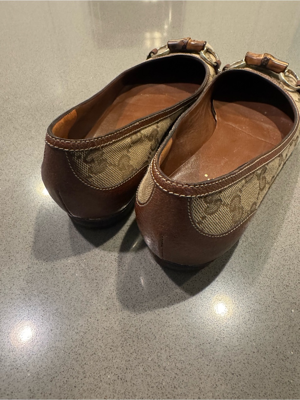 Gucci Bamboo Horsebit Monogram Beige Flats with box and dust covers - Picture 4 of 11
